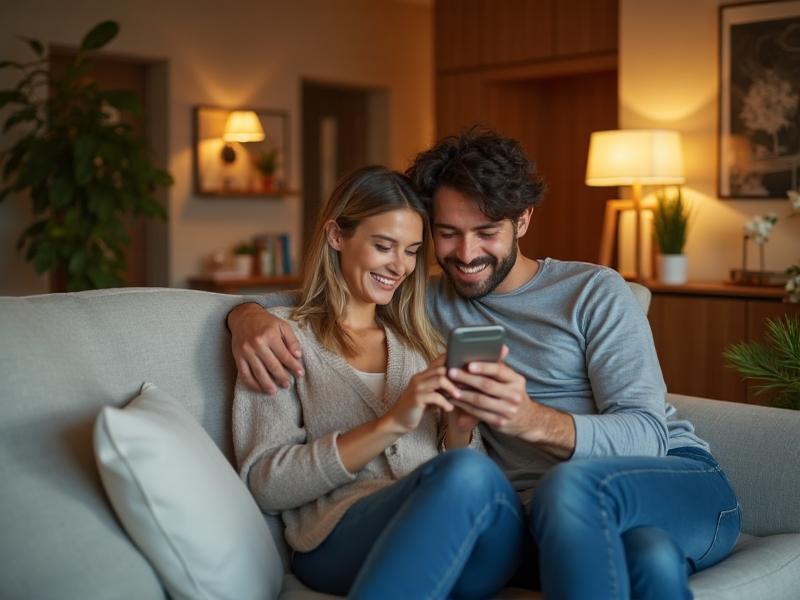 Casal usando pagamentos digitais